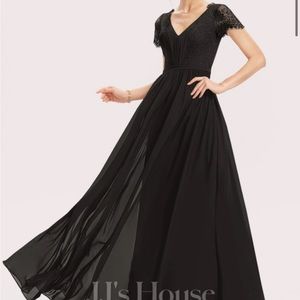 A-line V-Neck Floor-Length Bridesmaid Dress With Lace